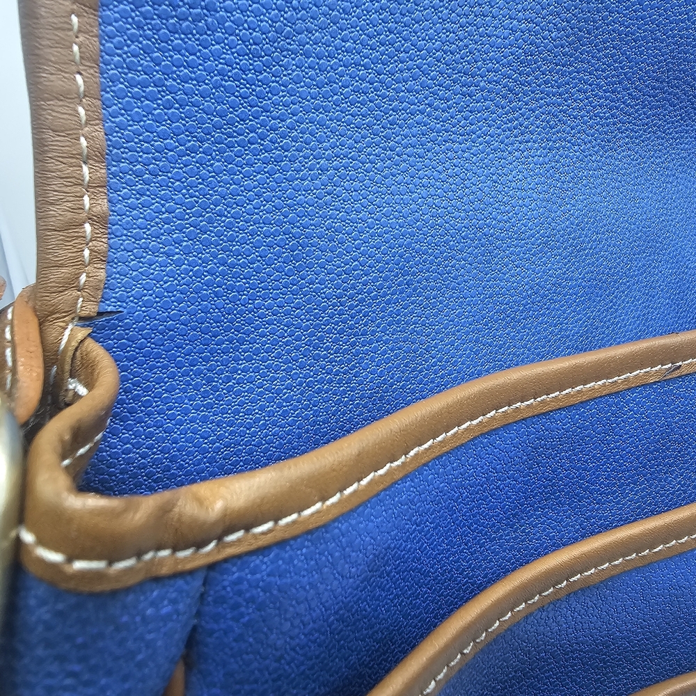 LANCEL Vintage Blue Coated Textured Leather Tan Cartable Messenger Crossbody Bag - Picture 14 of 17